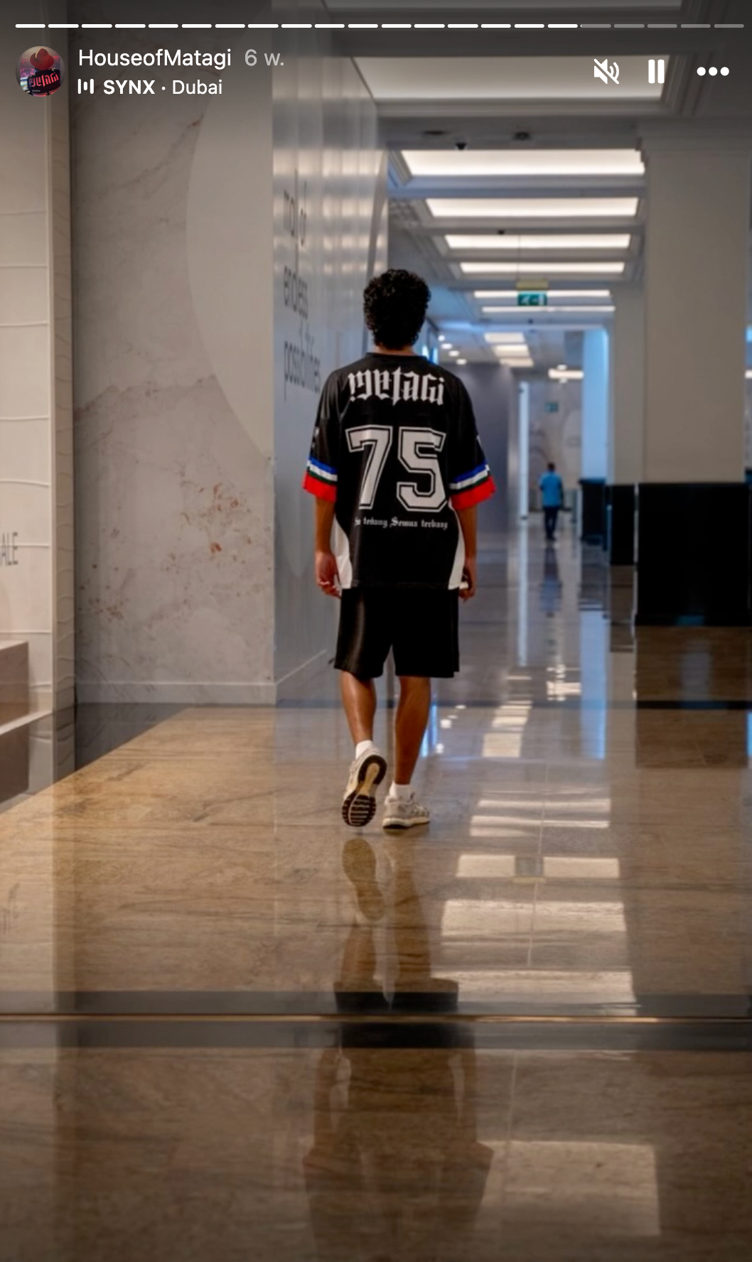 MATAGI Moluccan jersey photographed in a Dubai corridor