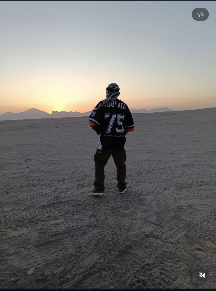MATAGI Moluccan Jersey worn in the desert at sunset